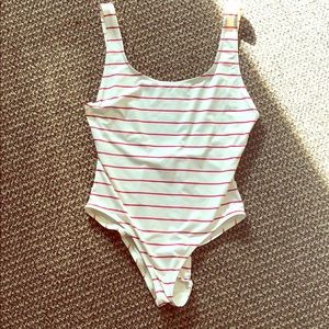 Solid and Striped red Bathing Suit